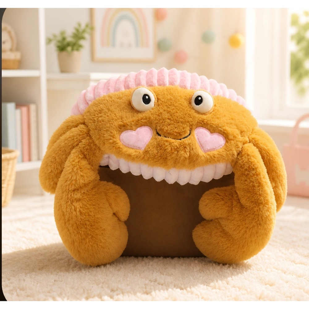 Hermit Crab Adorable Ribbed Plush Pink Shell Mustard Yellow Sea Life Stuffed Toy